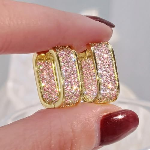 Luxury Paved Cubic Zirconia Hoop Earrings for Women Wedding Trendy Jewelry - color: E4630