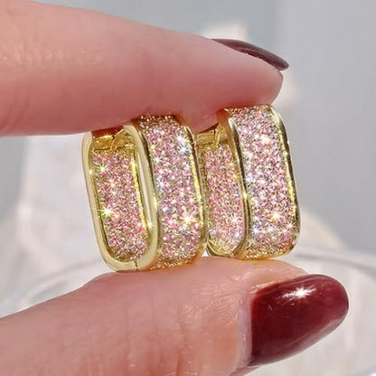 Luxury Paved Cubic Zirconia Hoop Earrings for Women Wedding Trendy Jewelry - color: E4630