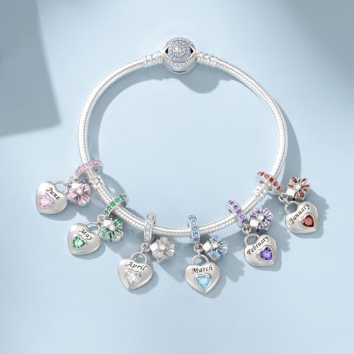 925 Sterling Silver Birthstone Charms Fit for Bracelet and Necklace Happy Birthday Charm Mother's Day Jewelry Gift for Women - color: 6-June
