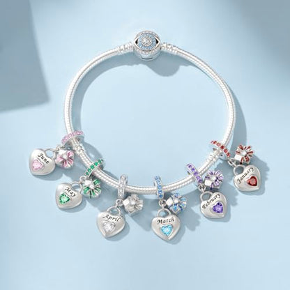 925 Sterling Silver Birthstone Charms Fit for Bracelet and Necklace Happy Birthday Charm Mother's Day Jewelry Gift for Women - color: 2-February