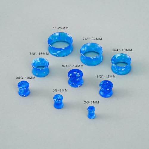 2 Pairs Matched Set Gauges for Ears Flesh Tunnels Kits Plugs Earrings Blue Acrylic Ear Expander Stretchers Piercing. - color: Y6636L, size: 0g(8mm)