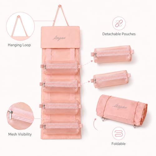 Hanging Detachable Makeup Organizer, Foldable Mesh Cosmetic Travel Bag | Hanging Design, Detachable Pouches, Foldable, Mesh Visibility, Multi Compartments, Travel Storage