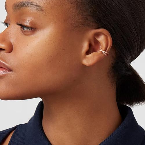 Sterling Silver Ear Cuffs Non Piercing Fake Conch Cuff Earrings for Women | 2 Pcs Adjustable Hypoallergenic Clip On Cartilage Helix Earrings with 5A Cubic Zirconia, 16K Gold Plated/Silver/Rose Gold - color: Rose gold