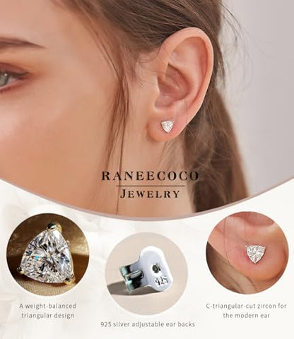 "STUNNING FLAME" Trillion-cut/Cushion-cut/Emerald-cut/Marquise-cut ... 18K White Gold Plated Sterling Silver Cubic Zirconia Simulated Diamond Stud Earrings for Women - color: C-trillion-Cut, size: X-small-white gold plated silver