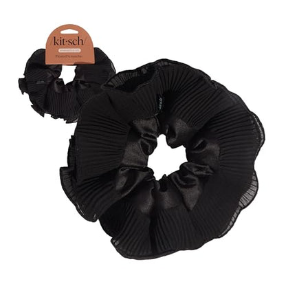 Kitsch Pleated Scrunchie for Women - 1pc | No Crease Hair Ties No Damage, Stylish and Comfortable Fabric Ponytail Holders for Everyday Hairstyles & Spooky Season Looks - color: Black (1pc)