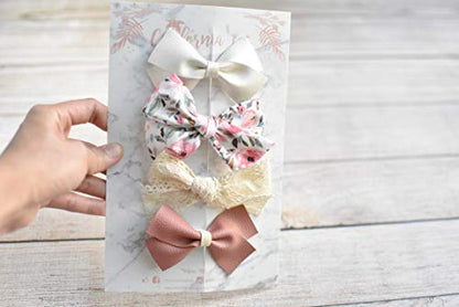 California Tot Girl's Mixed Bow Clips Fully Lined Strong Grip Non Slip for Fine Hair (Emma Set of 4) - color: Emma Set of 4