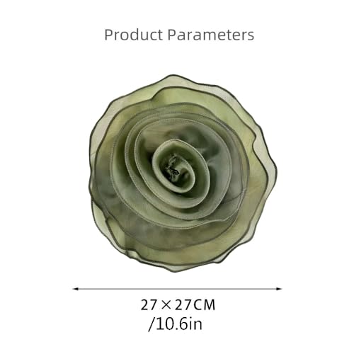 10inch Extra Large Flower Brooch Pin for Women Fashion Dainty Organza Satin Fabric Big Camellia Brooches Lapel Pins Wedding Dance Party Dress Accessories Exaggerated Jewelry Gift - color: 10 inch Green
