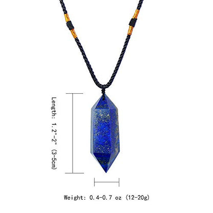 Runyangshi Blue Lapis Lazuli Healing Crystal Pendants, Double Pointed Natural Crystal Quartz Necklace 6 Faceted Chakra Crystal Wand Stone - color: Blue Lapis Lazuli