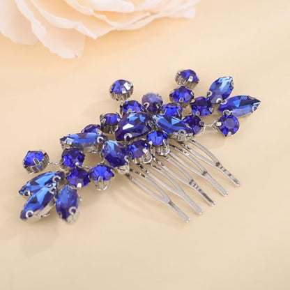 Dainty Teardrop Rhinestone Crystal Wedding Hair Comb Handmade Hair Side Comb Women Girls Wedding Headpiece Silver Gold Wedding Hair Accessories for Brides Bridesmaid (blue) - color: blue