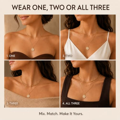 Layered Necklaces for Women, 3 Piece Gold Necklace Set | Paperclip, Satellite & CZ Pendant Chains; 14K Gold Plated Silver Stainless Steel Necklace; Hypoallergenic Non Tarnish Jewelry - color: Gold