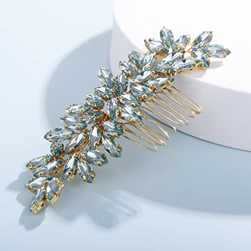 Teyglen Women's Mint blue Rhinestones Hair Comb, Luxurious Hair Accessories for Wedding, Party, Christmas, Photoshoot, Halloween, Seaside Beach - Manual, 15 *6cm/5.9 *2.36 inches, 1 Count - color: Mint blue