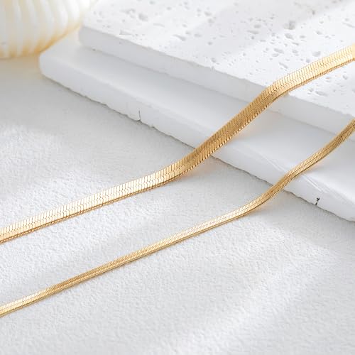 Robaice Adjustable Ankle Set for Women Waterproof, 14K Gold Plated | Layered Cuban, tennis, herringbone and clover chain styles, waterproof and non-tarnish for everyday wear or gifting - color: Herringbone - Gold (2pcs)