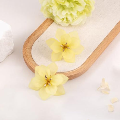 LAXPICOL Fashion Big Flower Clip On Earrings For Women Cute Lovely Acrylic Flower Earrings No piercing Earrings 2.36" - color: yellow