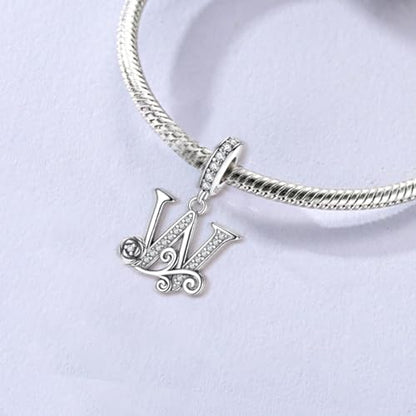 LNQOBU Complete A~Z Alphabet Charm Letter Beads, Solid 925 Sterling Silver with Cubic Stones Rose Alphabet Charm fits Pandora Bracelets Necklace Women Jewelry - color: CYT-W