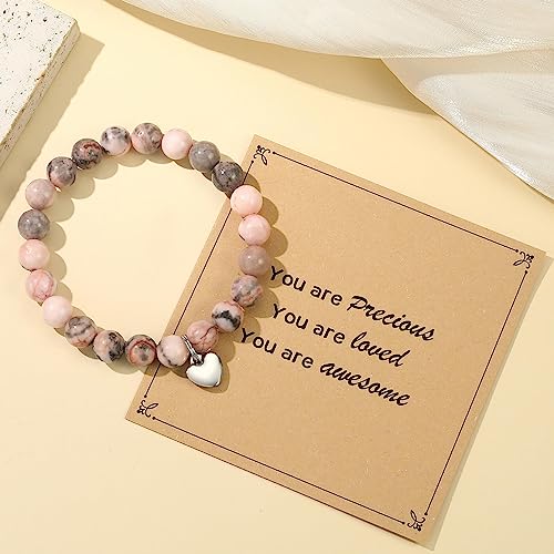 MIXJOY Inspirational Gifts for Women, Heart Charm Pink Elastic Beads Bracelet, Positive Affirmations Get Well Soon Gifts - style: steel heart precious loved pink