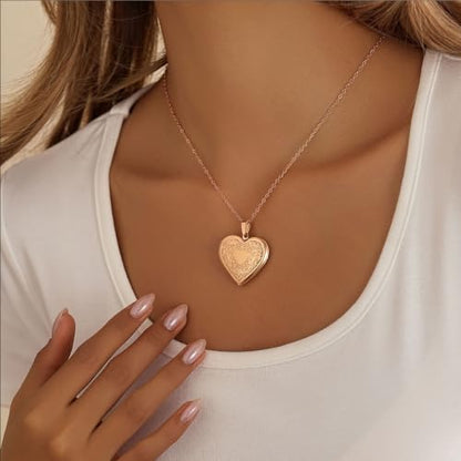 PHOCKSIN Personalized Locket Necklace for Women Photo Necklace with Customized Picture Birth Flower Birthstone Customizable Birthday Gifts - color: #08-Heart Rose Gold Flower