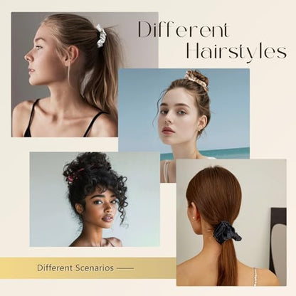 ZIMASILK 100% Pure Mulberry Silk Hair Scrunchies for Women | No Damage - Gentle Elastic Hair Ties for Ponytail Holder - Hair Accessories (3 Pack, Black) - color: Black (3pcs)