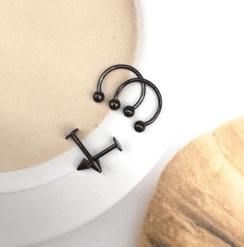 32PCS 16G Lip Rings Surgical Steel Snake Bite Jewelry Labret Jewelry Monroe Lip Barbell Ring Daith Tragus Helix Piercing Jewelry for Women Men 6mm/8mm/10mm/12mm