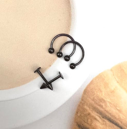32PCS 16G Lip Rings Surgical Steel Snake Bite Jewelry Labret Jewelry Monroe Lip Barbell Ring Daith Tragus Helix Piercing Jewelry for Women Men 6mm/8mm/10mm/12mm