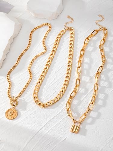 Gold Layered Necklaces for Women Chunky Stacked Necklaces for Women Trendy Retro Coin Pendant Necklace Womens Multilayer Chain Necklaces Fashion Jewelry Gifts - style: style 1