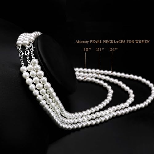 Long Pearl Necklaces for Women Cream White Faux Pearl Strand Layered Necklace Costume Jewelry - color: 3Pcs Cream White Pearl Necklace (8MM)