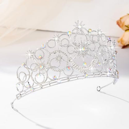 Crystal Crowns for Women, Crystal Bubble TiaraBride Royal Queen Headband Princess Headpieces for Women Bridal Wedding Prom Birthday Party Crowns - color: Silver Star & Moon Crown
