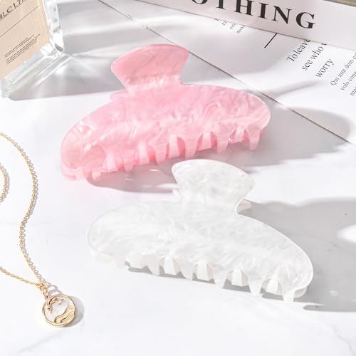 Aileam Acetate Hair Claw Clips for Women,Pink White hair clip French Design Strong Hold Non-Slip claw clips for Thick Hair, 2 Pack - color: Pink & Pearl White