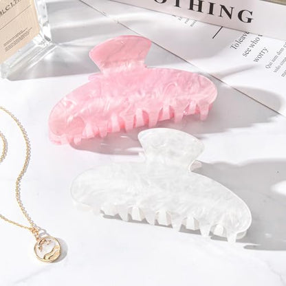 Aileam Acetate Hair Claw Clips for Women,Pink White hair clip French Design Strong Hold Non-Slip claw clips for Thick Hair, 2 Pack - color: Pink & Pearl White