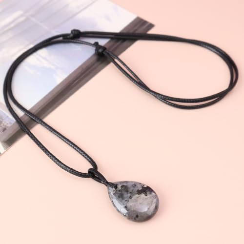 Teardrop Gemstone Necklaces for Women, Healing Crystal Pendant Necklace Birthstone Jewelry for Women - color: Black Spectrolite