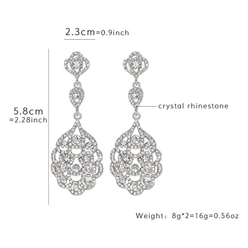 Wedding Teardrop Dangle Earrings Crystal Rhinestone Beaded Chandelier Earrings for Brides Gold - color: B-smallclear