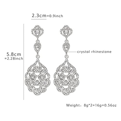 Wedding Teardrop Dangle Earrings Crystal Rhinestone Beaded Chandelier Earrings for Brides Gold - color: B-smallclear
