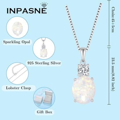 Birthstone Necklace for Women 925 Sterling Silver | Oval Cut Pendant Necklace, Jewelry for Mom Wife - color: Miky White