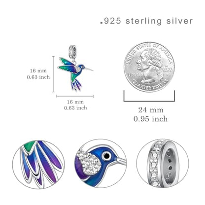 Cute Animals Charms 925 Sterling Silver Highland Cow/Dragon/Axolotl/Raccoon/Whale/Turtle/Cardinal/Hummingbird Charms for Bracelets for Women Cute Animal Charm Beads for Jewelry Making - style: Hummingbird Charm