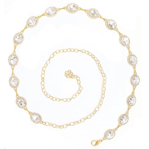 Womens Chain Belt with Jewelry Inlaid Thin Waistband Fashion Waist Belts for Dress Jeans - color: White