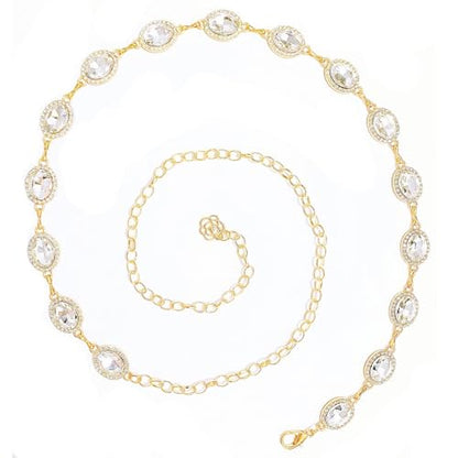 Womens Chain Belt with Jewelry Inlaid Thin Waistband Fashion Waist Belts for Dress Jeans - color: White