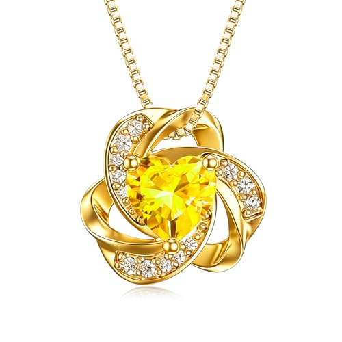 Midari 18K Gold Love Knot Necklace Love Knot Pendant Necklace with 12 Months Birthstones I Love You Forever Jewelry Gifts for Women Mom Her - color: 11-November