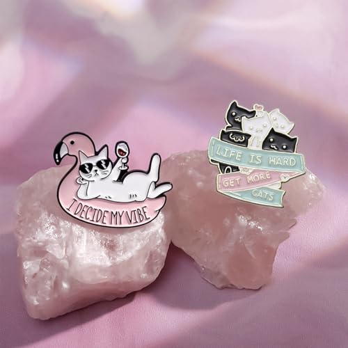 Cute Enamel Lapel Pins Set Cartoon Animal Plant Floral Fruits Foods Brooches Pin Badges for Clothing Bags Backpacks Jackets Hat DIY - color: Cat