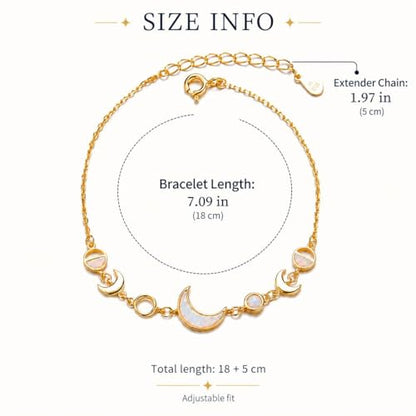 Moon Phase Bracelet Gold/Silver Opal Moon Charm Bracelet Adjustable Opal Style Crescent Charm Chain Bracelets with White Bead Accents Celestial Jewelry Outfit Accessories Gift for Women - color: A1: Gold Opal