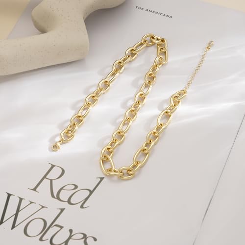 Gold Necklace for Women Chunky 14K Gold Plated Chain Necklace | Chunky Gold Necklace,Simple Paperclip Chain, Statement Choker Necklace,Non Tarnish,Trendy Jewelry,Gifts for Women - style: 10mm-paperclip chain-gd-2