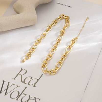 Gold Necklace for Women Chunky 14K Gold Plated Chain Necklace | Chunky Gold Necklace,Simple Paperclip Chain, Statement Choker Necklace,Non Tarnish,Trendy Jewelry,Gifts for Women - style: 10mm-paperclip chain-gd-2