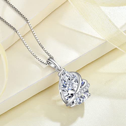Birthstone Pendant Necklace 925 Sterling Silver Teardrop Jewelry for Women - color: Clear White