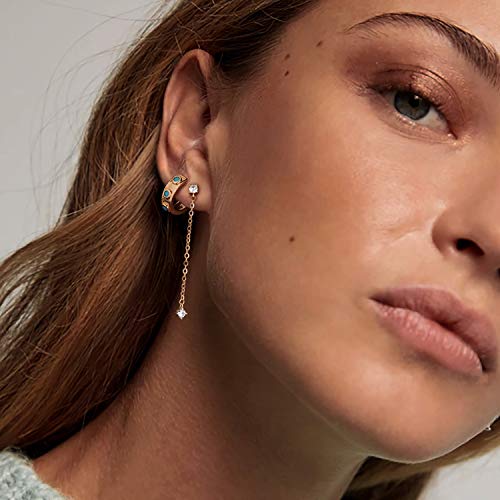 Women Gold Earrings Huggie Hoop Cubic Zirconia 14K Gold Plated Small Simple Hypoallergenic Everyday Jewelry - style: Turquoise