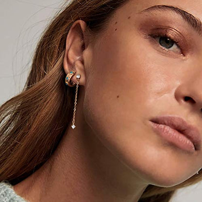 Women Gold Earrings Huggie Hoop Cubic Zirconia 14K Gold Plated Small Simple Hypoallergenic Everyday Jewelry - style: Turquoise