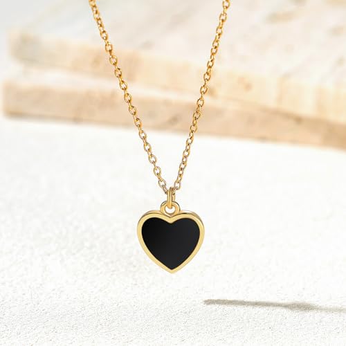 18K Gold Plated, Pt Plated Chain Necklace with Knot, Butterfly, Heart Pendant for Women, Delicate Minimalist Jewelry, 18-20 Inches - color: 10mm Black Heart