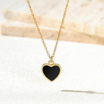 18K Gold Plated, Pt Plated Chain Necklace with Knot, Butterfly, Heart Pendant for Women, Delicate Minimalist Jewelry, 18-20 Inches - color: 10mm Black Heart