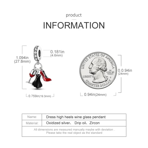 925 Sterling Silver Charm for Bracelet Necklace Women Dangle Pendant Beads | Love Faith Mom Ocean travel Butterfly Party Charm Beads Pendants DIY Jewelry Gift - color: Dress high heels wine glass pendant