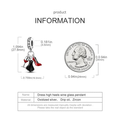 925 Sterling Silver Charm for Bracelet Necklace Women Dangle Pendant Beads | Love Faith Mom Ocean travel Butterfly Party Charm Beads Pendants DIY Jewelry Gift - color: Dress high heels wine glass pendant