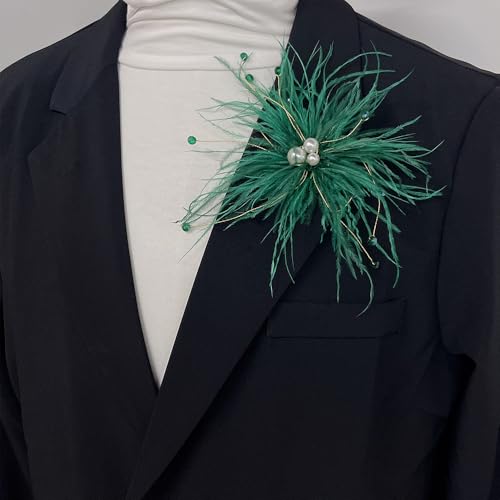 Elegant Feather Flower Pearl Cz Large Brooch Pin for Women Men Rhinestone Crystal Floral Lapel Pins Wedding Party Banquet Dress Suit Clothes Accessories Fashion Jewelry 180mm - color: Green