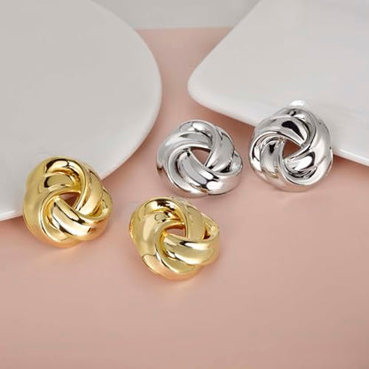 Love Knot Stud Earrings for Women Gold Plated Knot Earrings Geometric Twisted Statement Earrings Trendy Jewelry - color: Silver 35.2mm Knot
