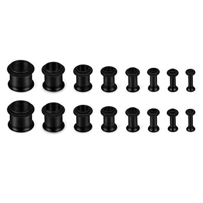 SCERRING 16PCS Ear Tunnels Stretching Kit Stainless Steel Gauge Plugs Set Single Flared Expanders 12G-00G (2mm-10mm) - color: 8Pairs - Black